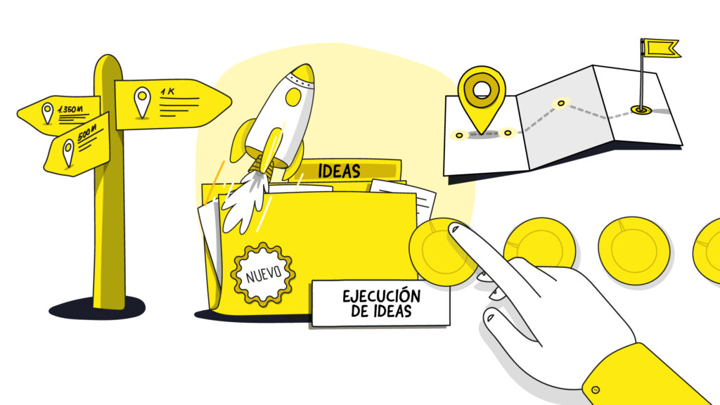 Infografía ilustrada que muestra los 8 pasos hacia el éxito financiero: punto de partida, planificación del tiempo, estabilidad y decisiones justas, objetivo principal, plan estratégico, inversión inteligente, investigación de oportunidades y ejecución de ideas.